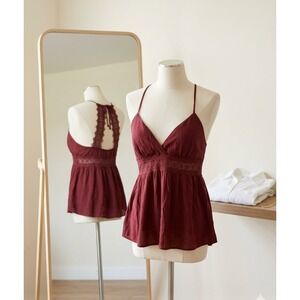 BOHO Burgundy Crochet Lace Racerback Camisole Top Wine Red Medium 7-9